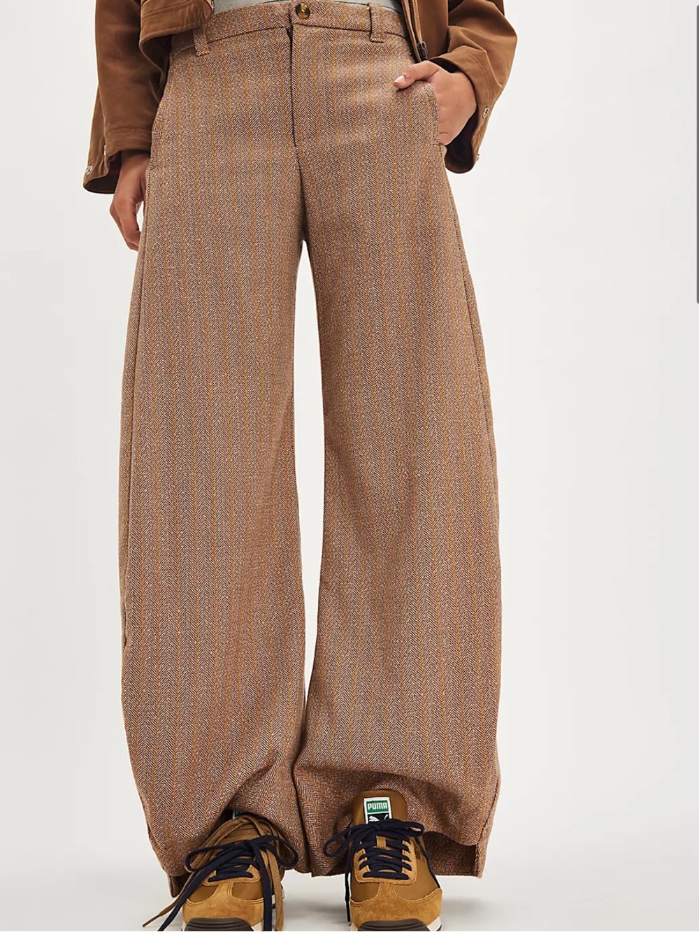 Free people Herringbone Barrel Trousers NEW - Picture 1 of 5